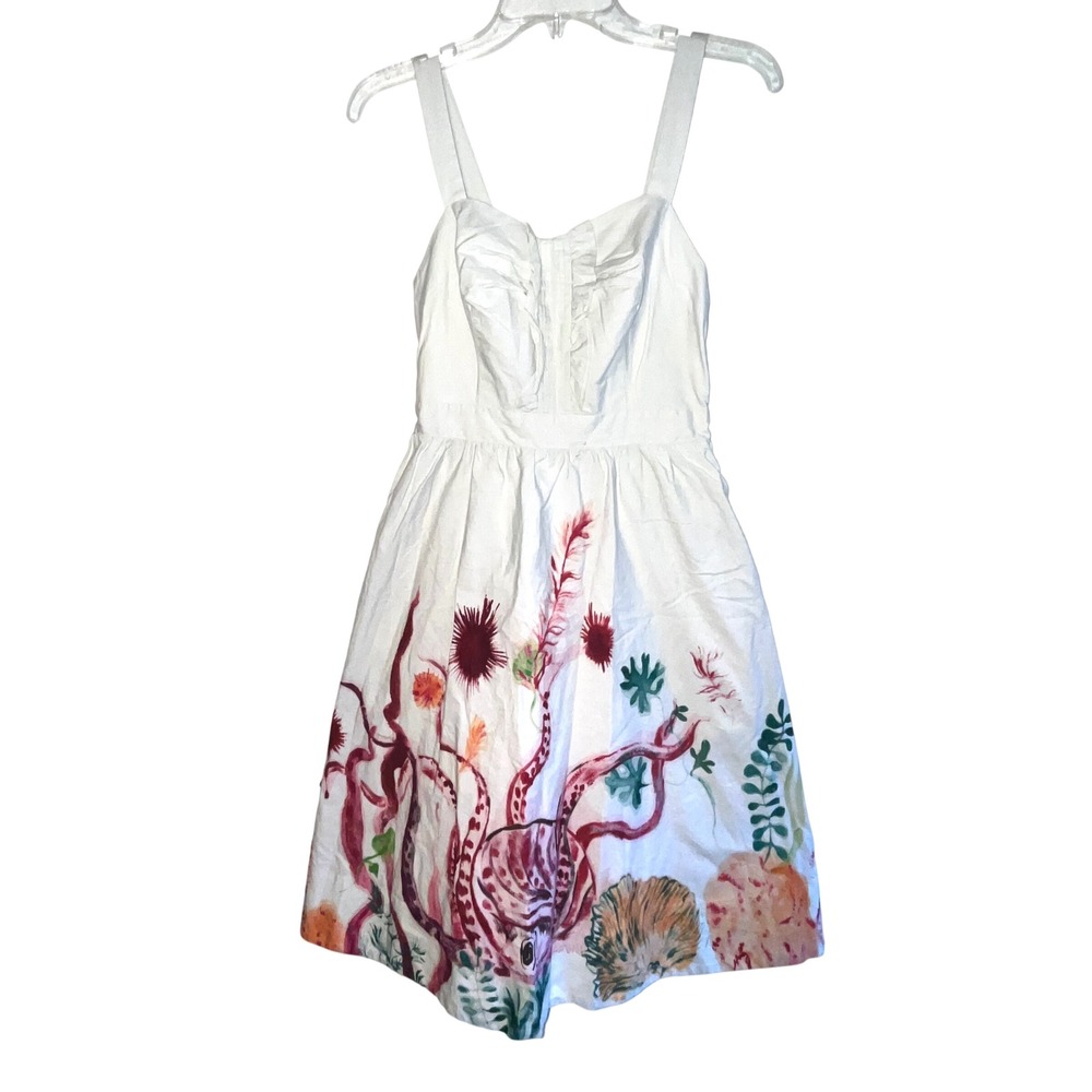 Nathalie Lete Paris Anthropologie Octopus Sea Life Print Dress White Size 4 - Picture 2 of 13